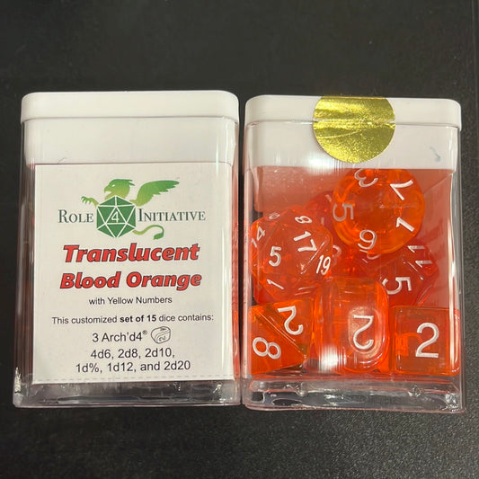 15ct Dice Set Translucent Blood Orange